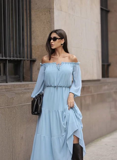 Off-Shoulder-Long-Midi-Dress