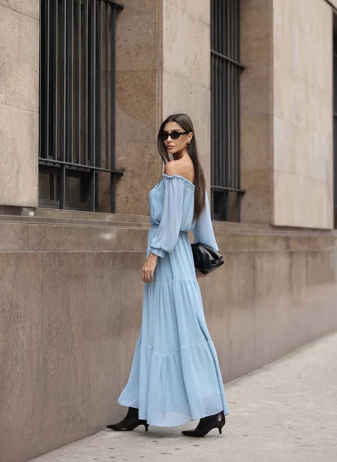 Off-Shoulder-Long-Midi-Dress