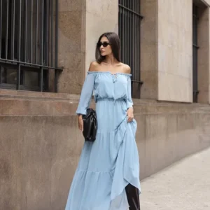 Off-Shoulder-Long-Midi-Dress