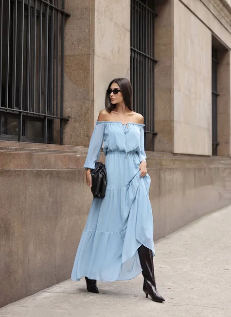 Off-Shoulder-Long-Midi-Dress
