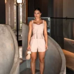 Pinstripe Peplum Top & Tailored Shorts Set